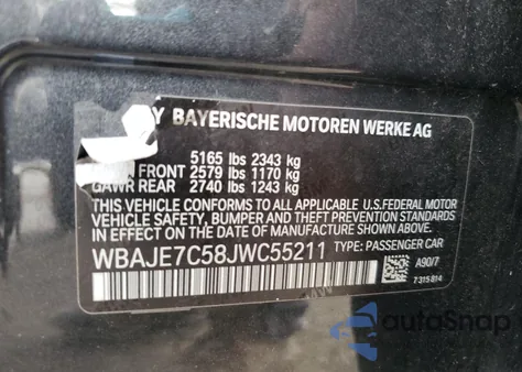 2018 BMW 540 Xi из США, поврежденный, VIN WBAJE7C58JWC55211